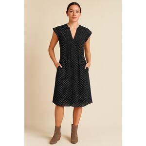 Women’s Black White Polka Dot Dress Size 8 Flutter Sleeve Maternity Friendly